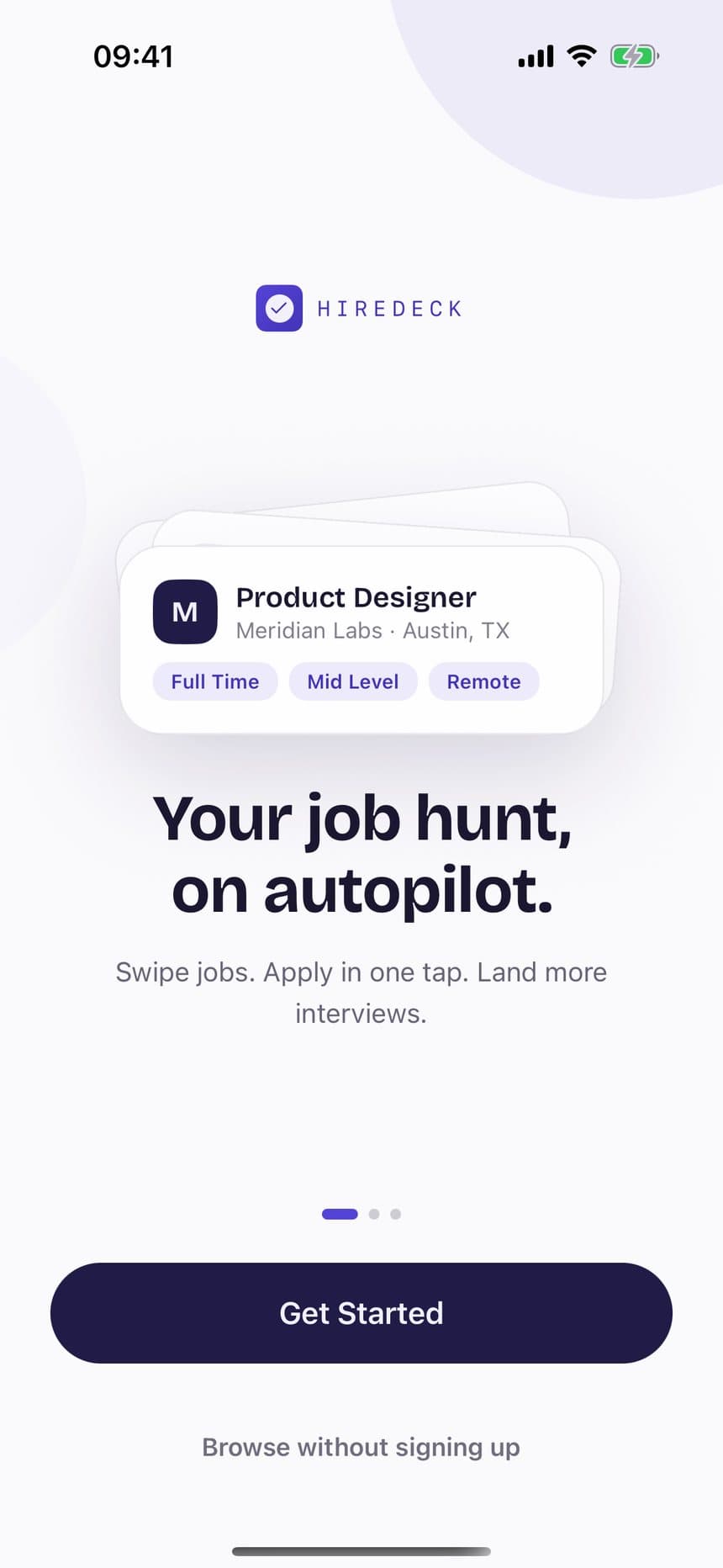 Hiredeck welcome screen: your job hunt, on autopilot